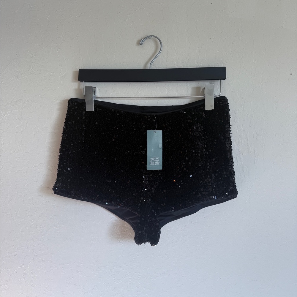 NWT Black Sequin High-Waisted Micro Shorts - M